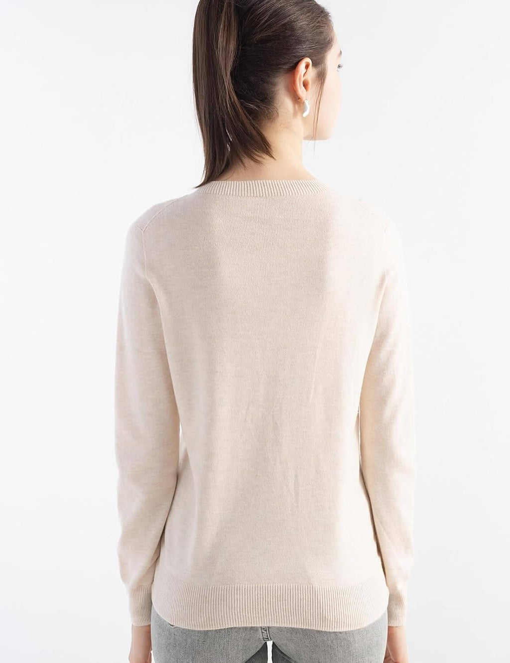 Merino Wool Blend Crew Neck Seamless Knit Sweater