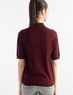 Merino Wool Blend Mock Neck Short Sleeve Seamless Knit Sweater