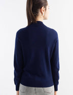 Merino Wool Blend Mock Neck Seamless Knit Sweater