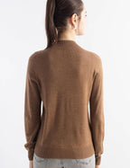 Merino Wool Blend Mock Neck Seamless Knit Sweater