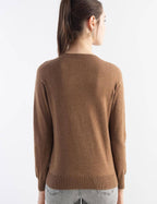 Merino Wool Blend Crew Neck Seamless Knit Sweater