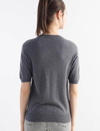 Merino Wool Blend Crew Neck Short Sleeve Seamless Knit Sweater