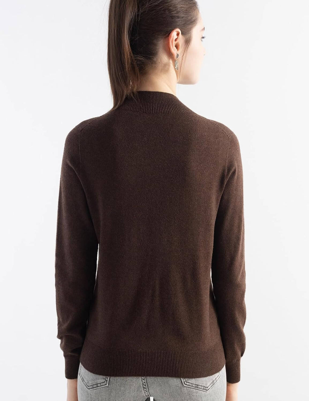 Merino Wool Blend Mock Neck Seamless Knit Sweater