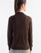 Merino Wool Blend Mock Neck Seamless Knit Sweater