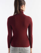 Merino Wool Blend Ribbed Turtleneck Slim Fit Sweater