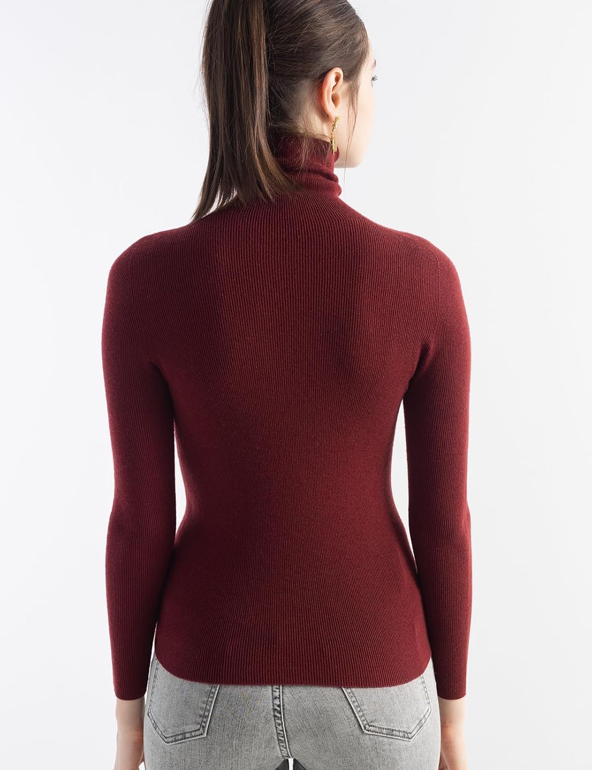 Merino Wool Blend Ribbed Turtleneck Slim Fit Sweater
