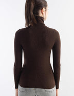 Merino Wool Blend Ribbed Turtleneck Slim Fit Sweater