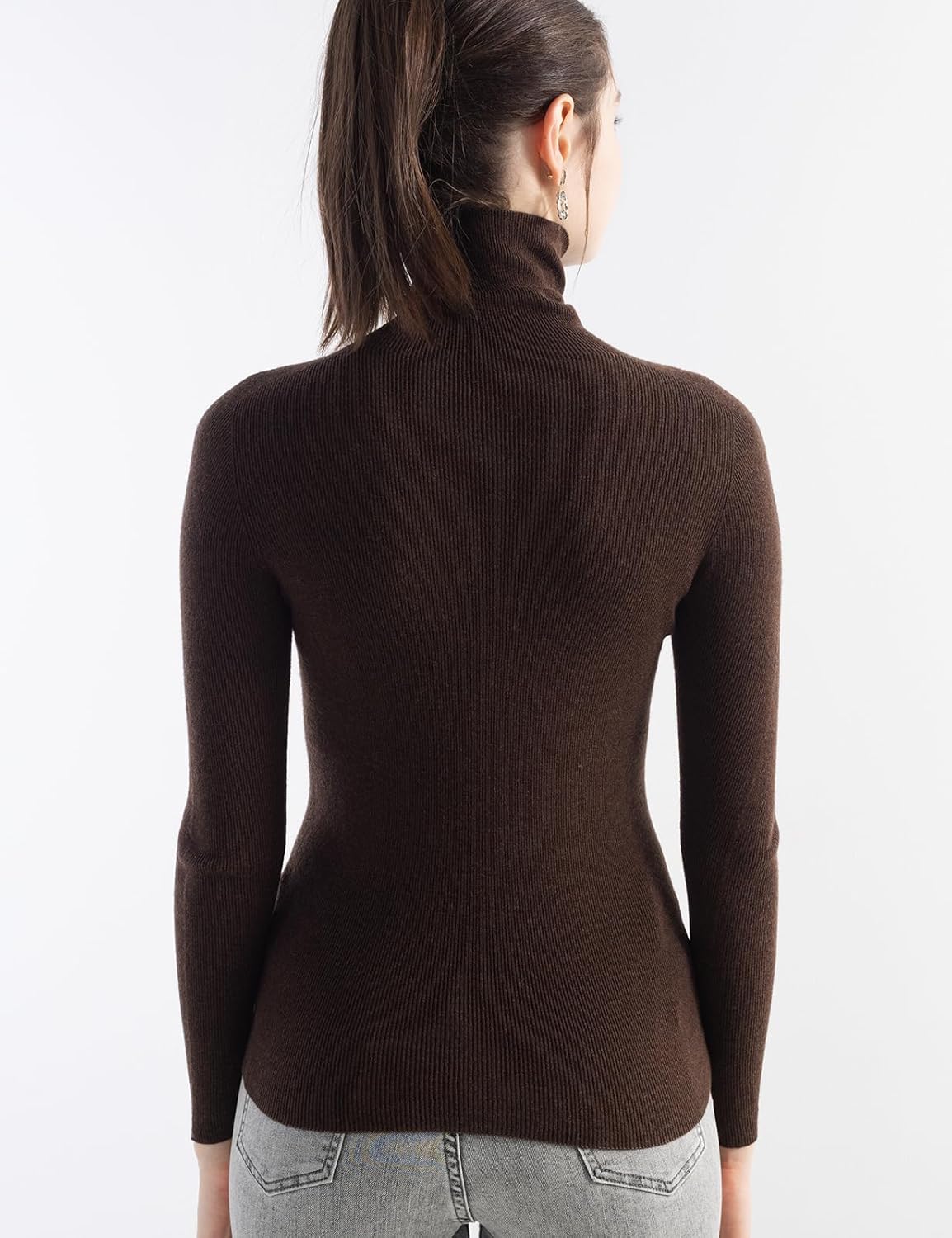 Merino Wool Blend Ribbed Turtleneck Slim Fit Sweater