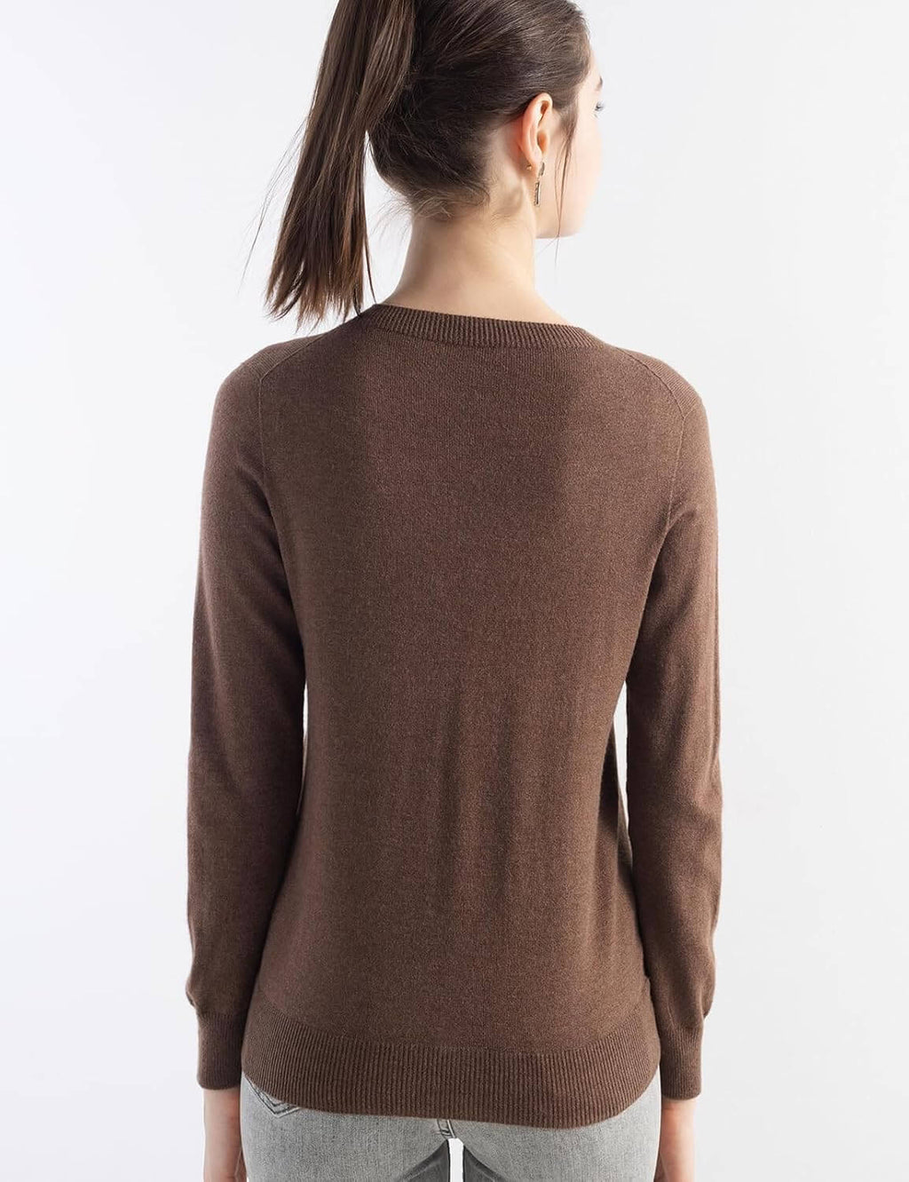 Merino Wool Blend Crew Neck Seamless Knit Sweater
