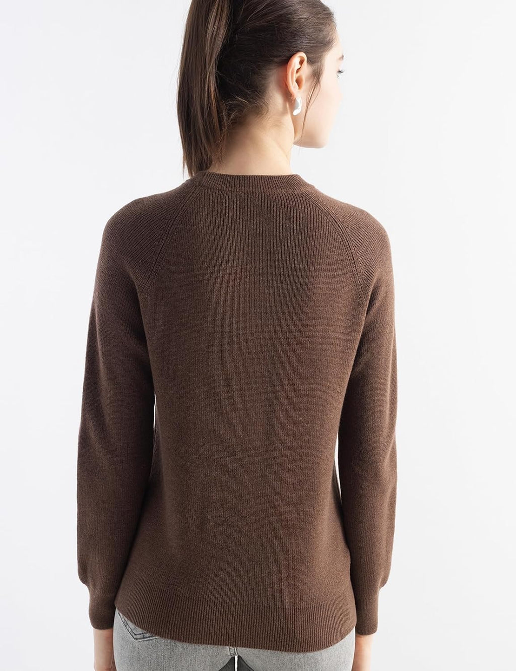 Merino Wool Blend Crew Neck Knit Sweater