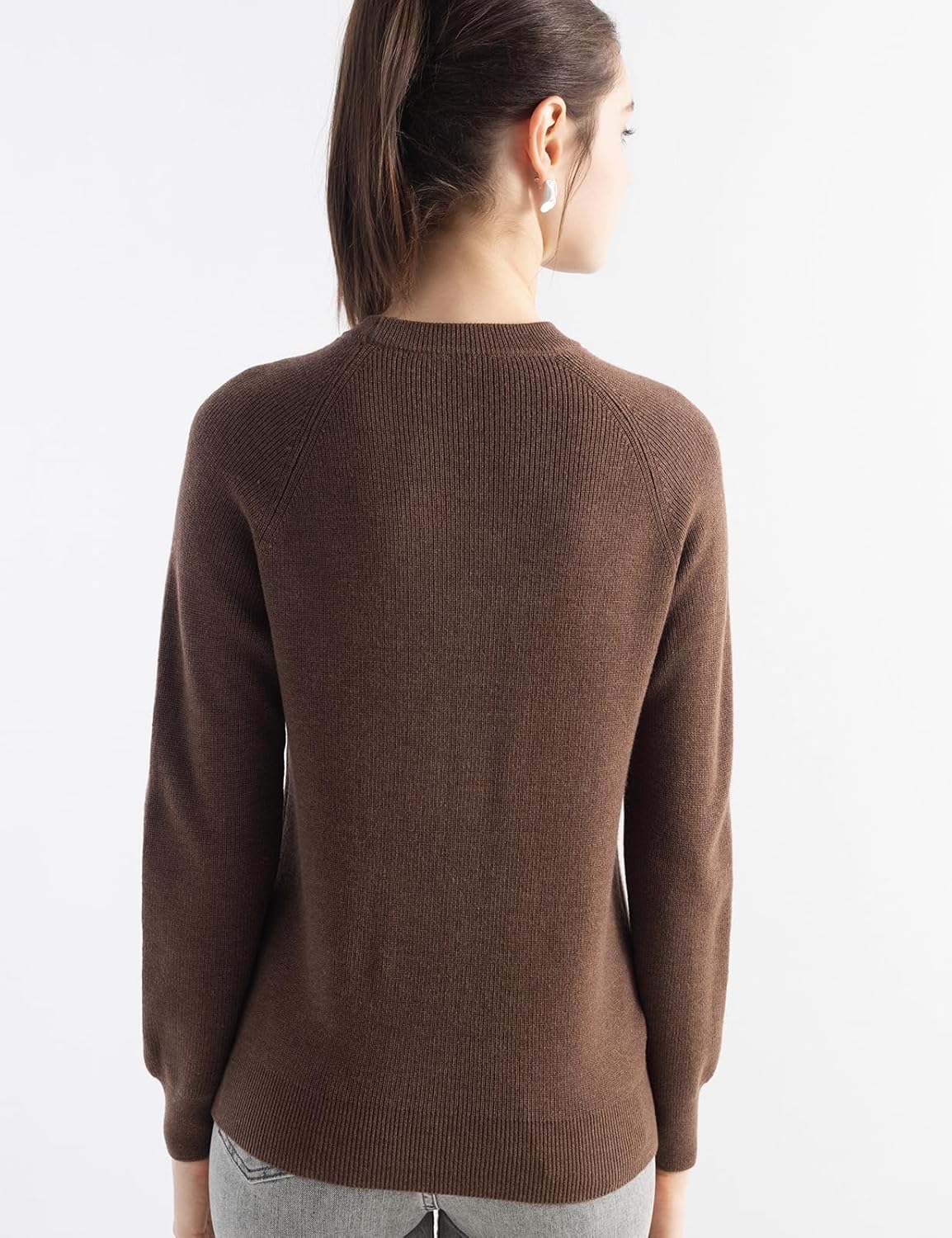 Merino Wool Blend Crew Neck Knit Sweater