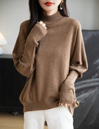 Merino Wool Blend Mock Neck Batwing Sleeve Sweater