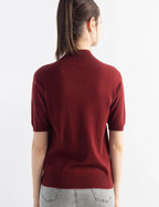 Merino Wool Blend Mock Neck Short Sleeve Seamless Knit Sweater