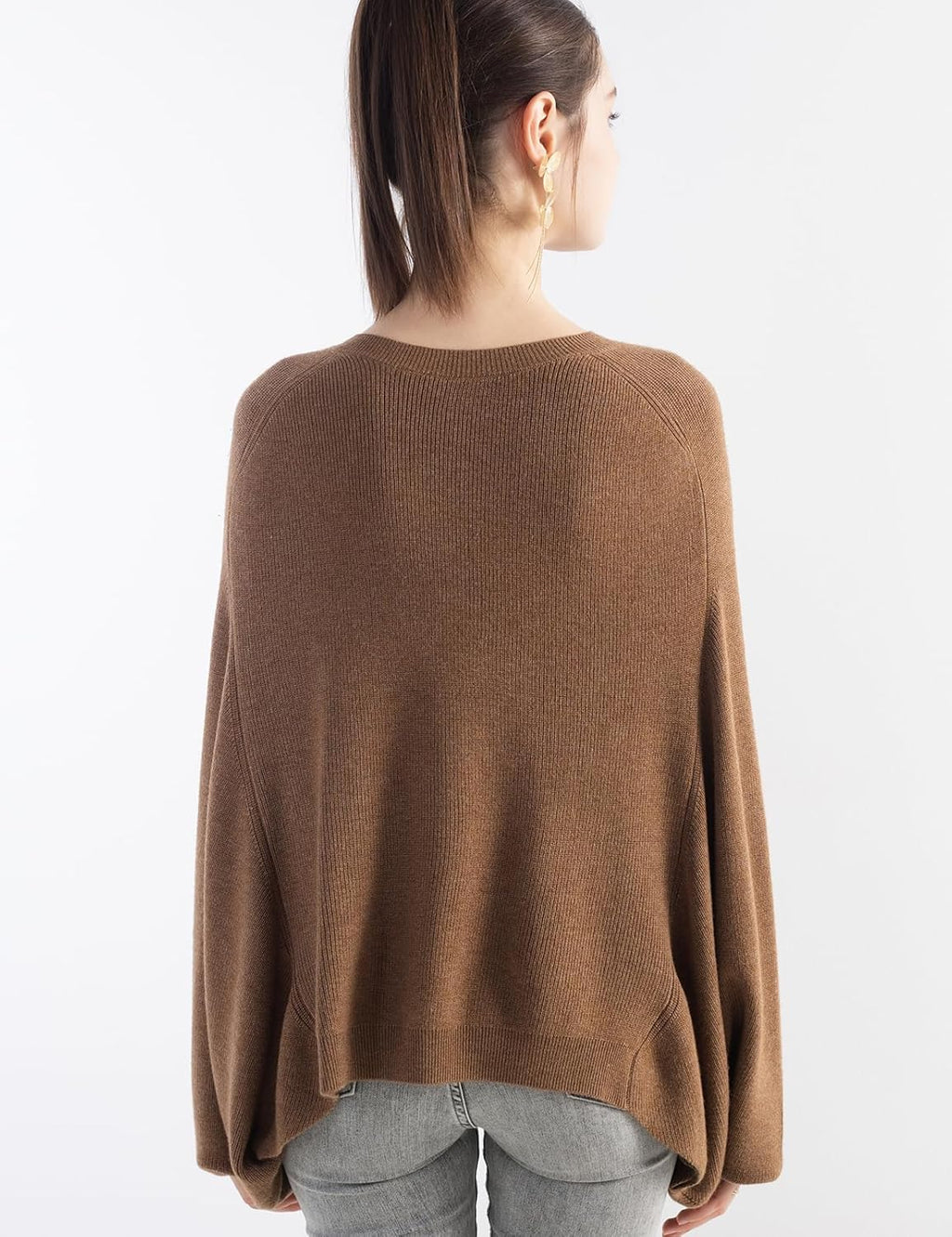 Merino Wool Blend Oversized Crewneck Batwing Sweater