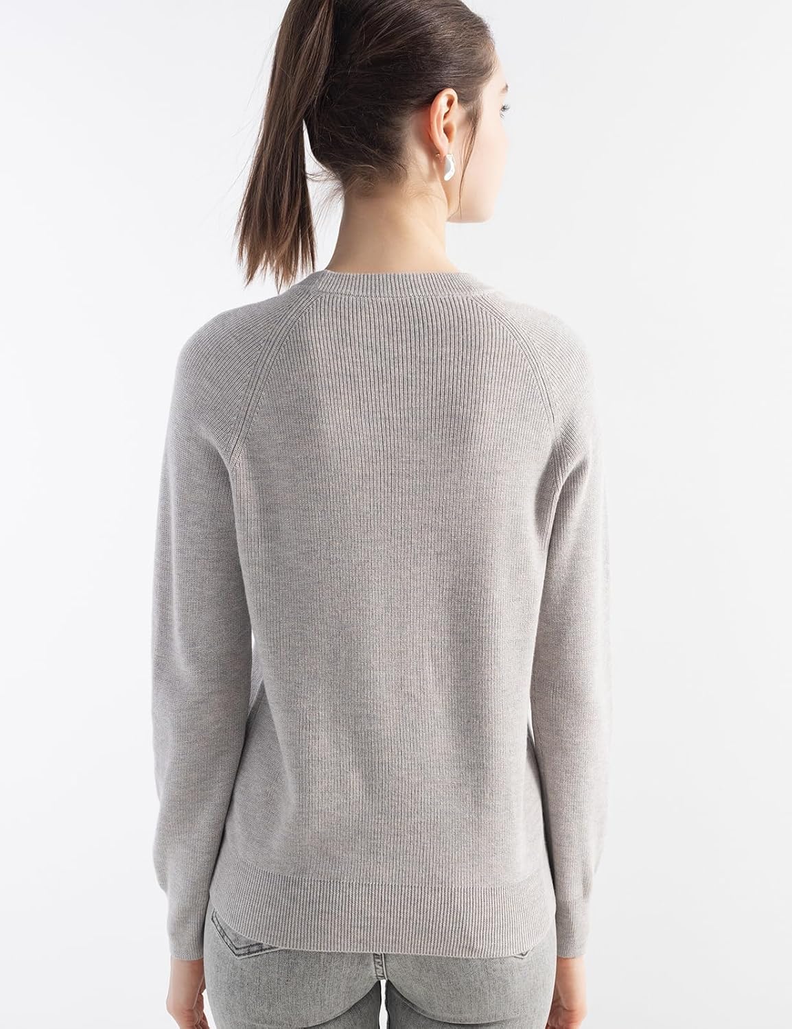 Merino Wool Blend Crew Neck Knit Sweater