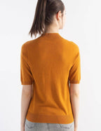 Merino Wool Blend Mock Neck Short Sleeve Seamless Knit Sweater