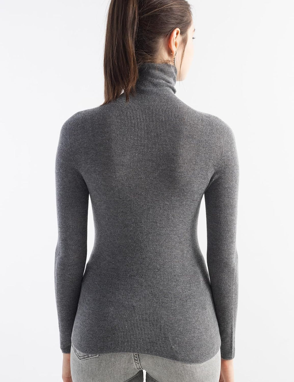 Merino Wool Blend Ribbed Turtleneck Slim Fit Sweater