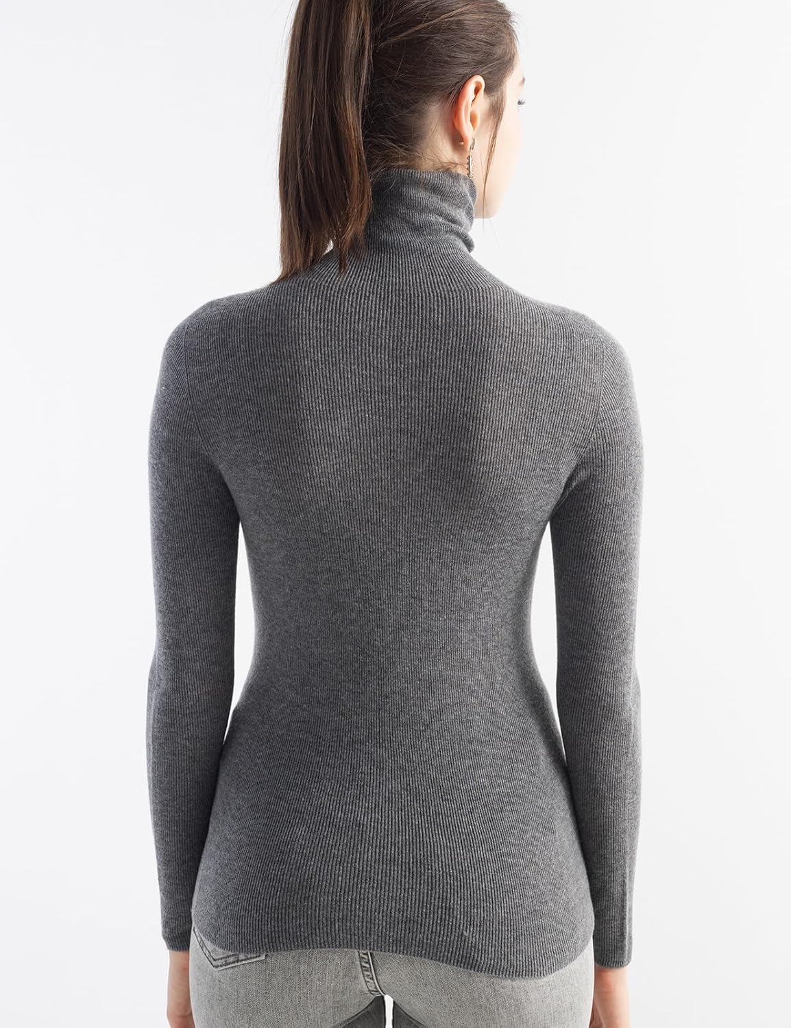 Merino Wool Blend Ribbed Turtleneck Slim Fit Sweater