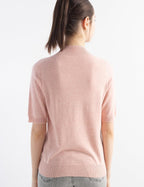 Merino Wool Blend Mock Neck Short Sleeve Seamless Knit Sweater