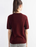 Merino Wool Blend Crew Neck Short Sleeve Seamless Knit Sweater