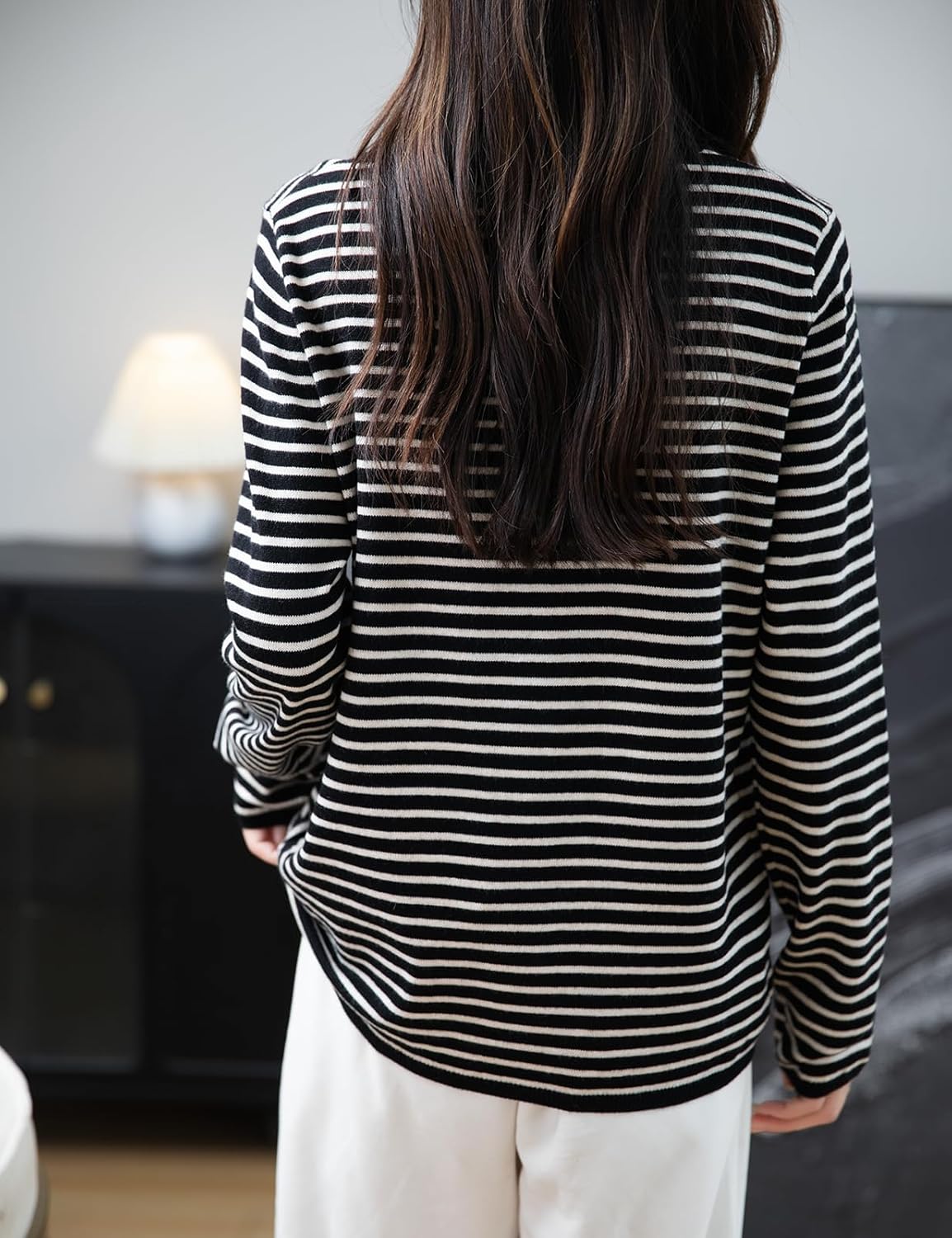 Merino Wool Blend Striped Crewneck Sweater