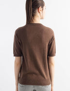 Merino Wool Blend Crew Neck Short Sleeve Seamless Knit Sweater