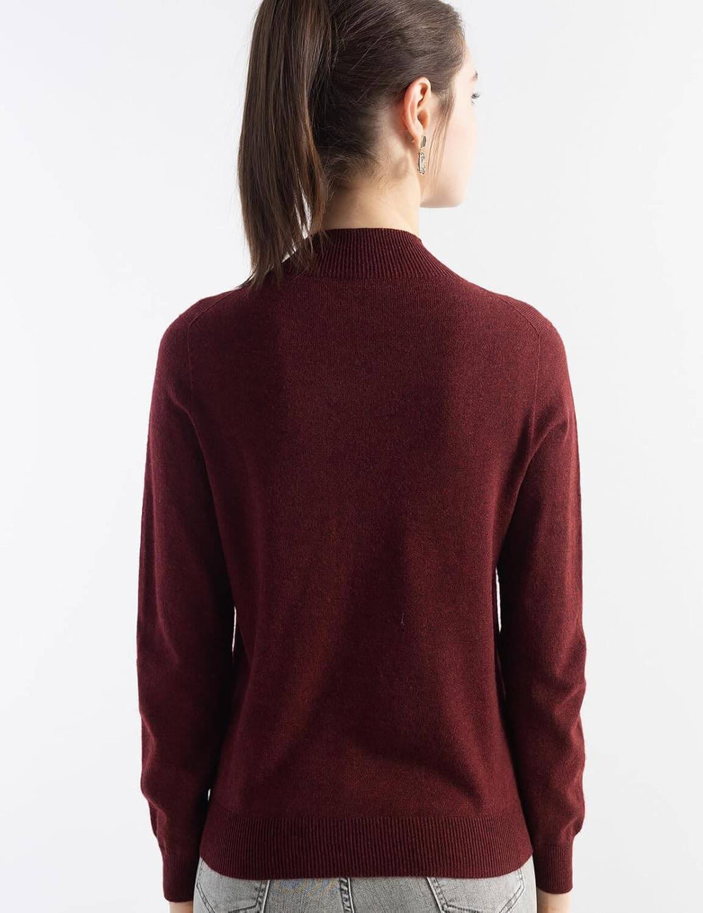 Merino Wool Blend Mock Neck Seamless Knit Sweater