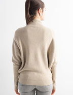 Merino Wool Blend Oversized Mock Neck Batwing Knit Sweater