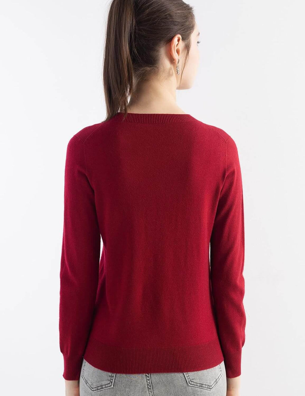 Merino Wool Blend Crew Neck Seamless Knit Sweater