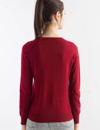 Merino Wool Blend Crew Neck Seamless Knit Sweater