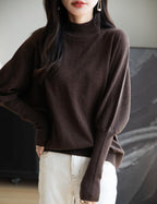 Merino Wool Blend Mock Neck Batwing Sleeve Sweater