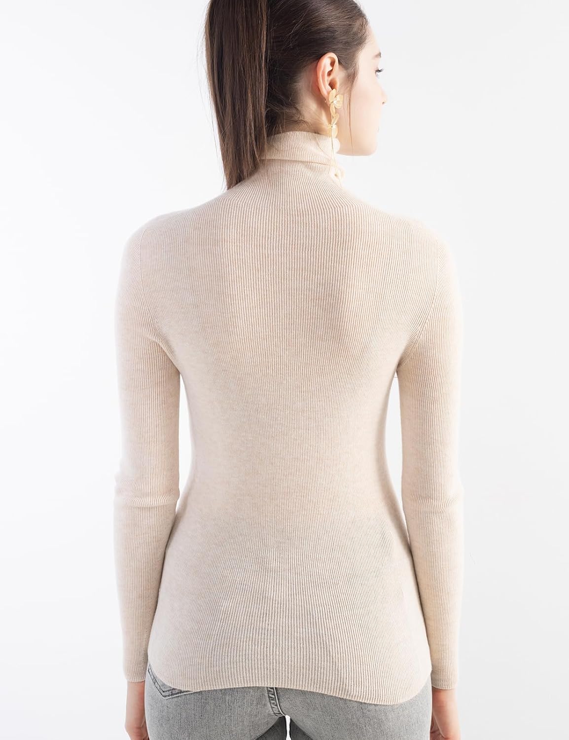 Merino Wool Blend Ribbed Turtleneck Slim Fit Sweater