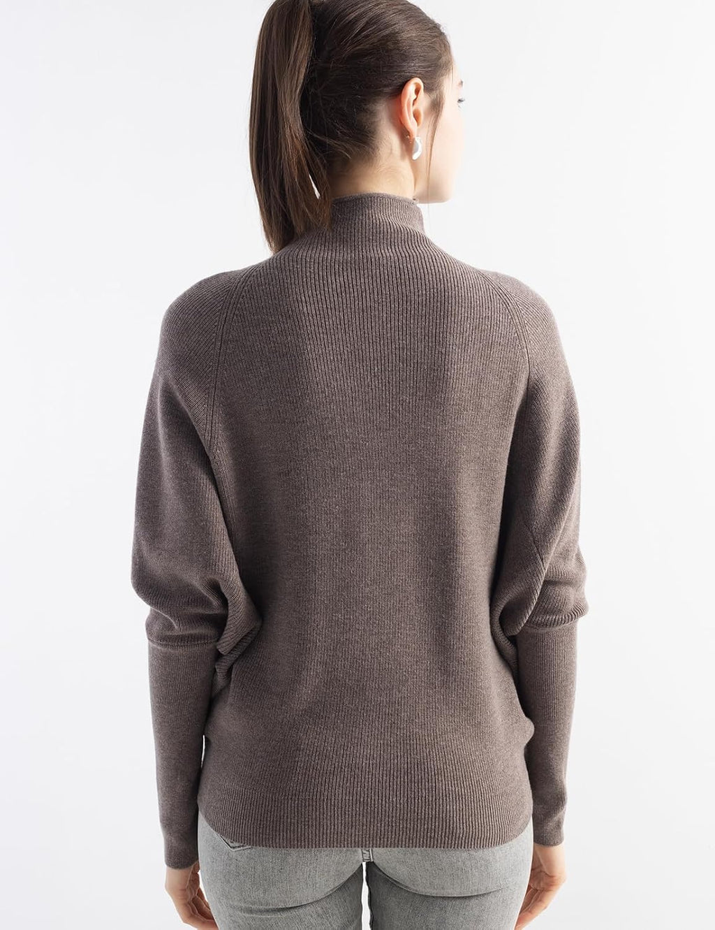 Merino Wool Blend Oversized Mock Neck Batwing Knit Sweater