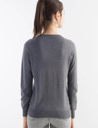 Merino Wool Blend Crew Neck Seamless Knit Sweater