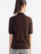 Merino Wool Blend Mock Neck Short Sleeve Seamless Knit Sweater