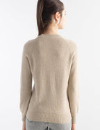 Merino Wool Blend Crew Neck Knit Sweater