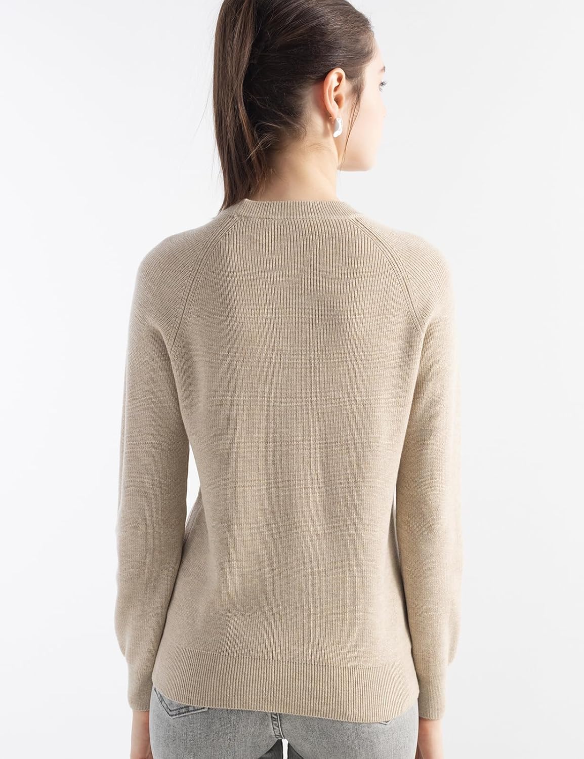Merino Wool Blend Crew Neck Knit Sweater