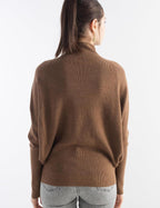 Merino Wool Blend Oversized Mock Neck Batwing Knit Sweater