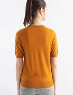 Merino Wool Blend Crew Neck Short Sleeve Seamless Knit Sweater
