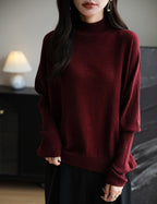 Merino Wool Blend Mock Neck Batwing Sleeve Sweater