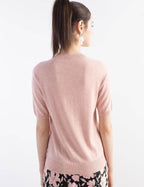 Merino Wool Blend Crew Neck Short Sleeve Seamless Knit Sweater