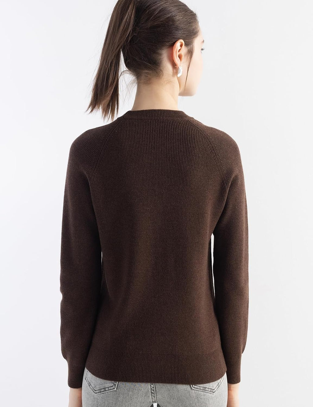 Merino Wool Blend Crew Neck Knit Sweater