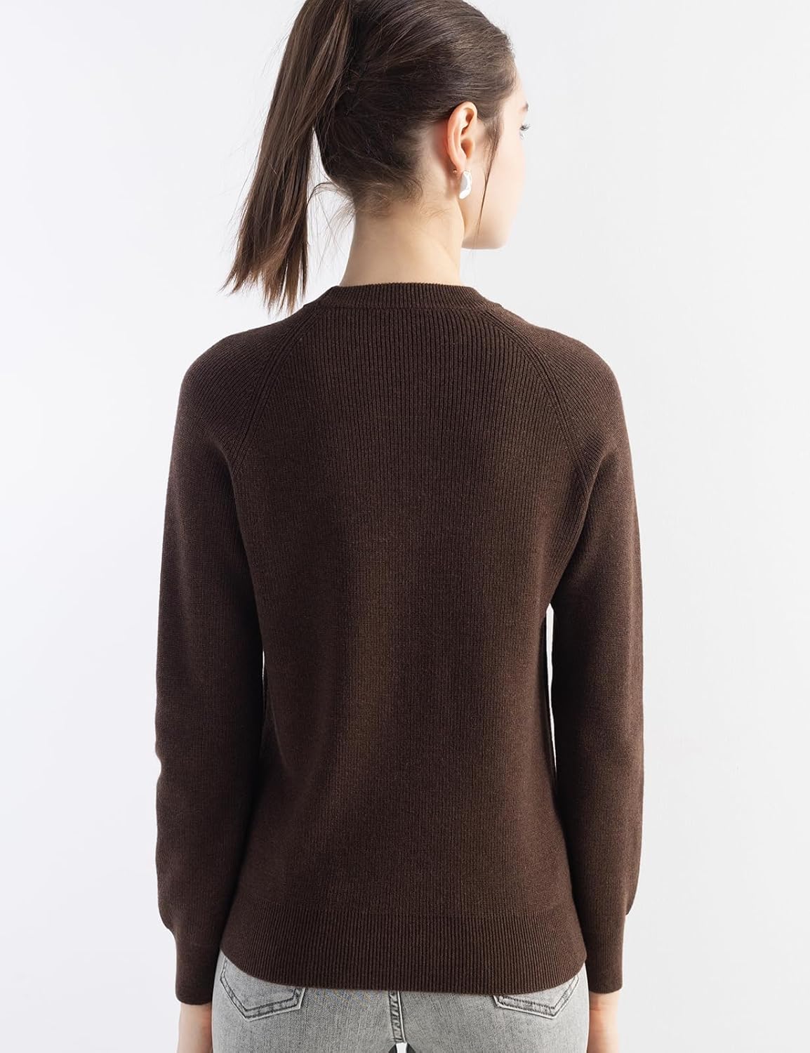 Merino Wool Blend Crew Neck Knit Sweater