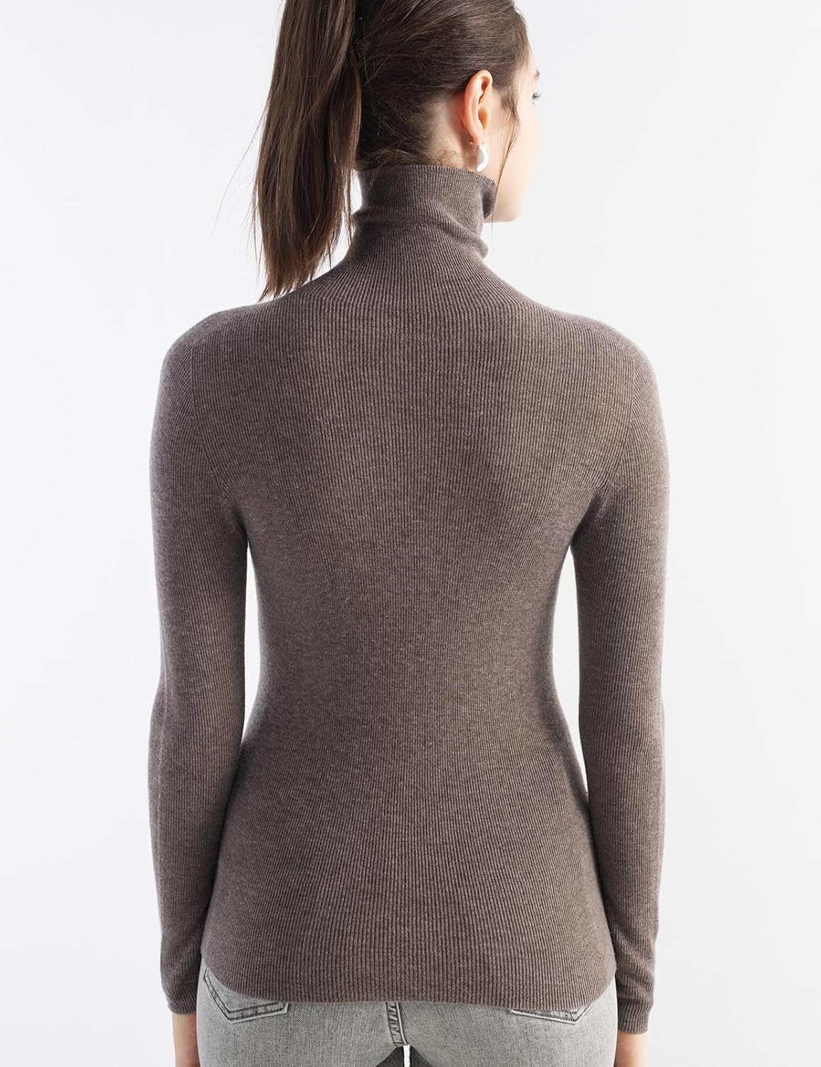 Merino Wool Blend Ribbed Turtleneck Slim Fit Sweater