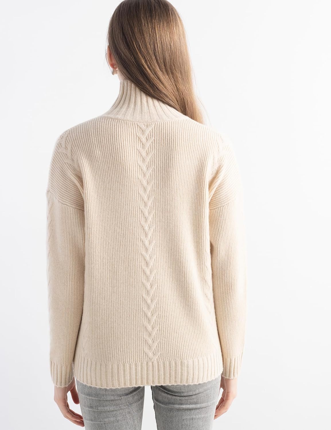 100% Cashmere Cable Knit Mock Neck Sweater