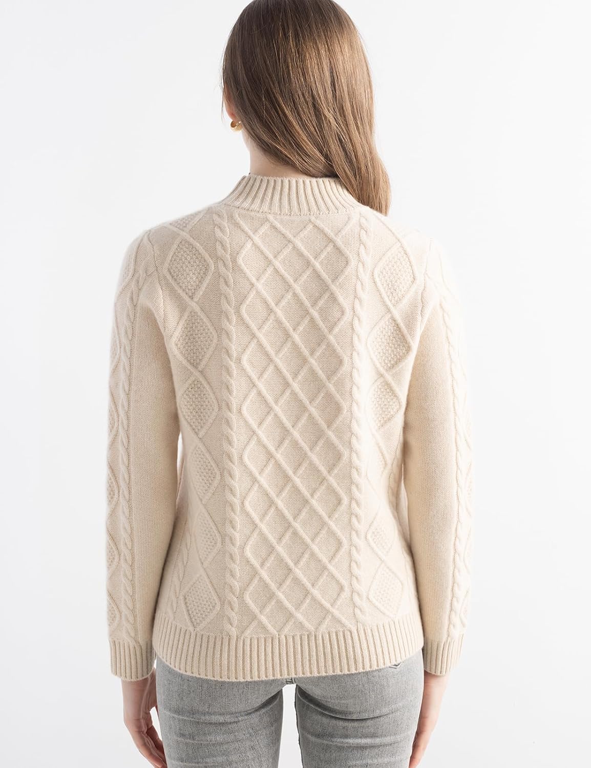 Mongolian Cashmere Casual Mock Neck Cable Sweater