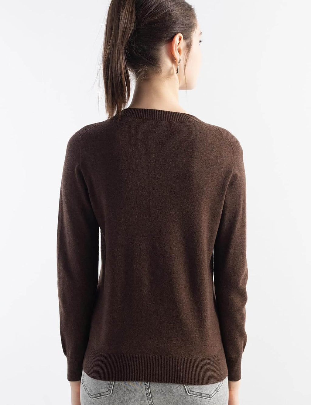 Merino Wool Blend Crew Neck Seamless Knit Sweater