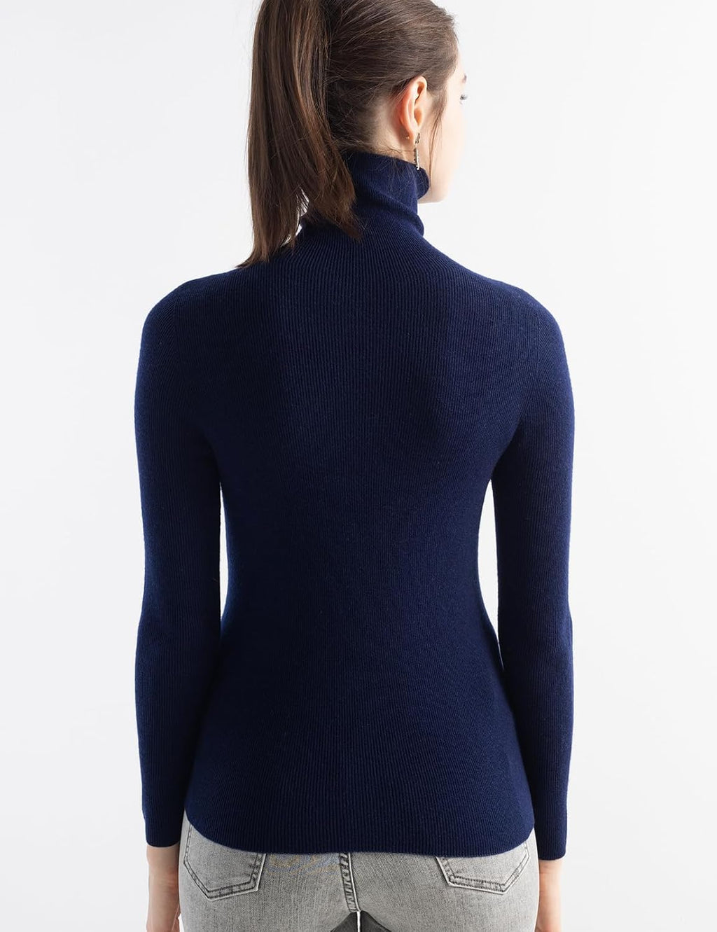 Merino Wool Blend Ribbed Turtleneck Slim Fit Sweater