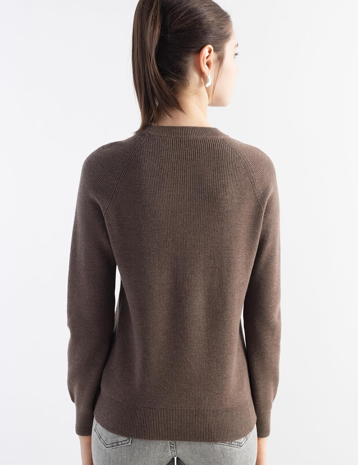 Merino Wool Blend Crew Neck Knit Sweater