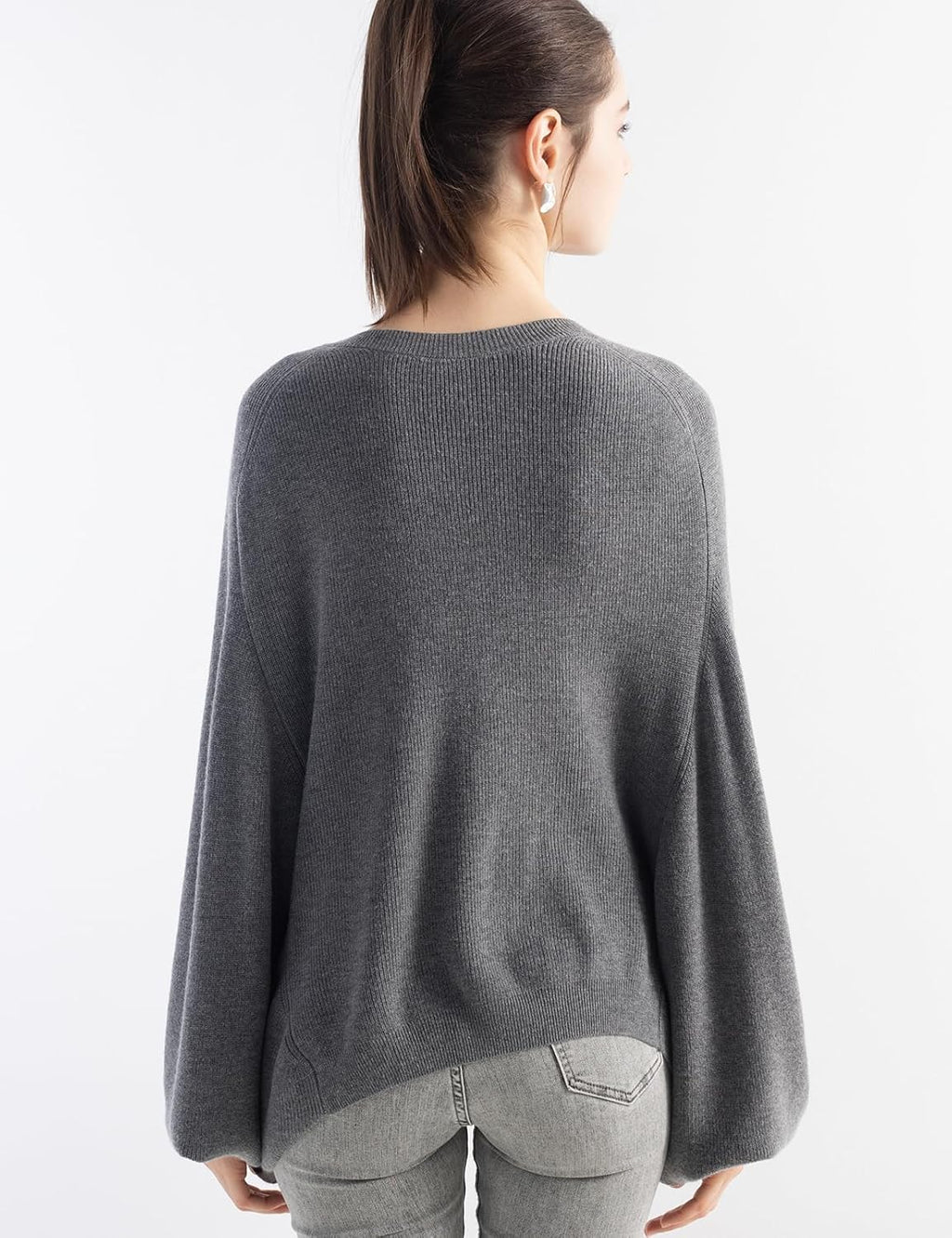 Merino Wool Blend Oversized Crewneck Batwing Sweater
